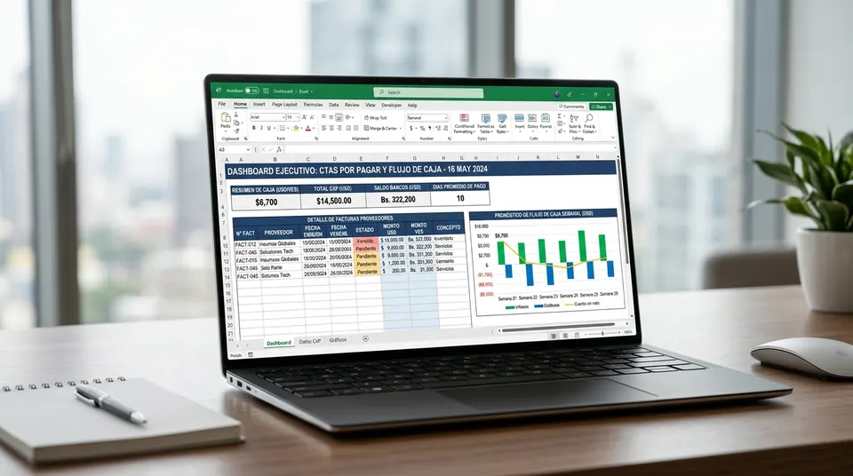 Pantalla de Cuentas por Pagar y Flujo de Caja en Excel