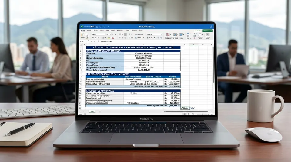Pantalla de Liquidación y Prestaciones Sociales en Excel