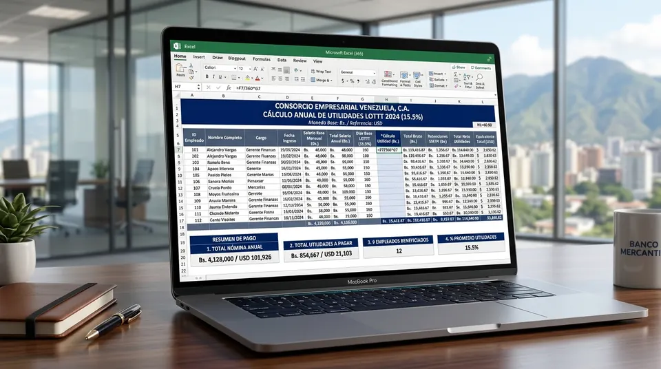 Pantalla de Cálculo de Utilidades LOTTT en Excel